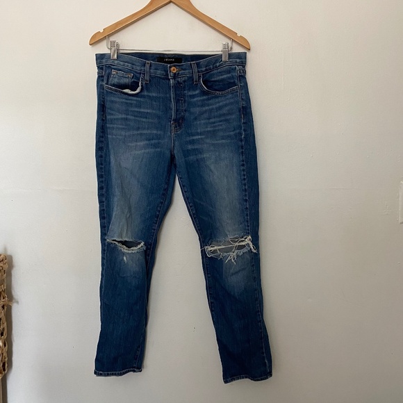 J Brand Distressed Georgia Mid Rise Slim Distressed Boyfriend Jeans in Keeper - Picture 1 of 6